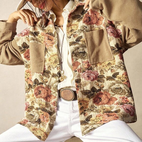 Multicolor Casual Women's Corduroy Boho Jacket - Picture 3 of 8